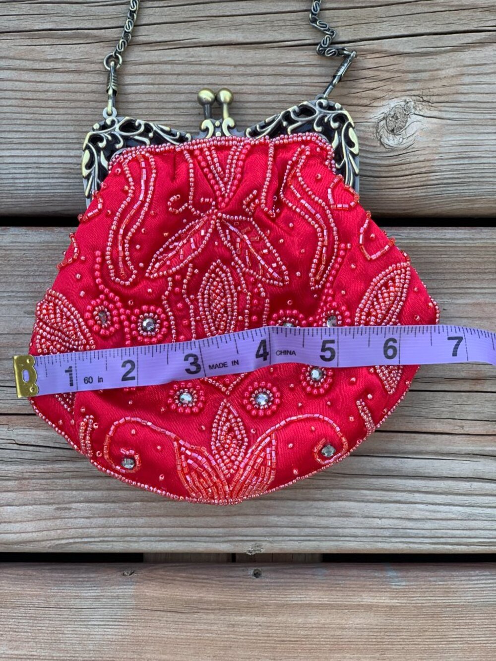 Vintage Y2K Beaded Red Evening Bag Handbag Purse Gold Chain Prom Wedding Gala - Picture 11 of 12